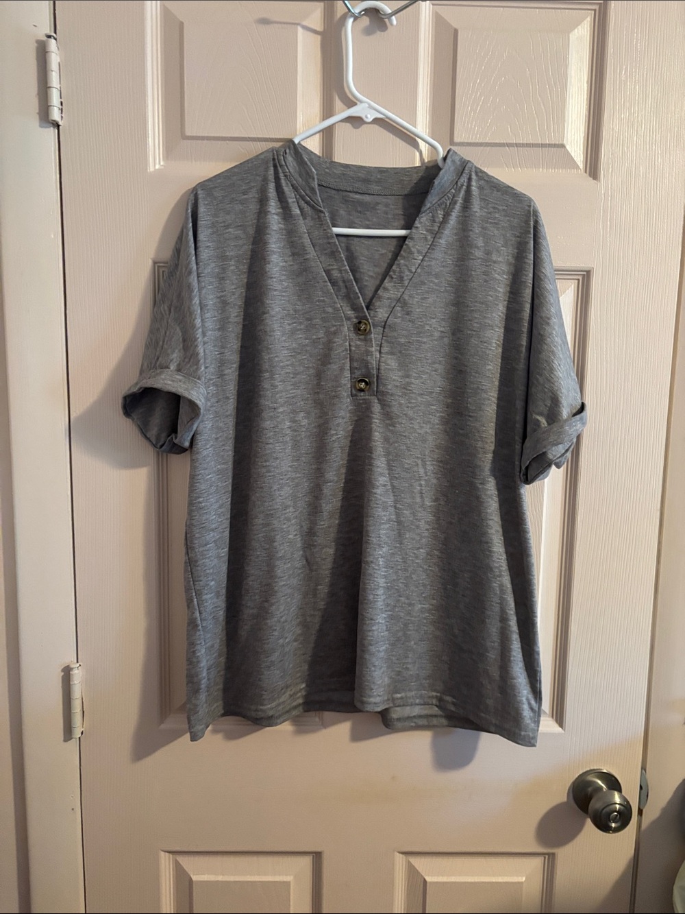 Womens Grey Short-Sleeve Henley Shirt